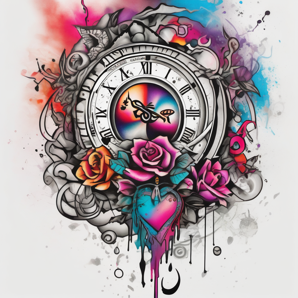 sleeve tattoo to contain the symbols family , love, health, time, money , happines drake tattoos, design de tatouage Aquarelle généré par IA
